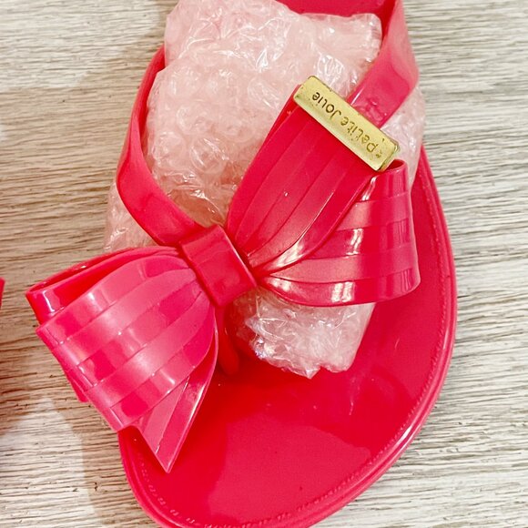 New Petite Jolie Pink Jelly Sandals 7 Bow Beach Flats - Picture 9 of 14
